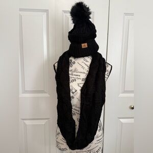 Black Knit Scarf and Hat Set